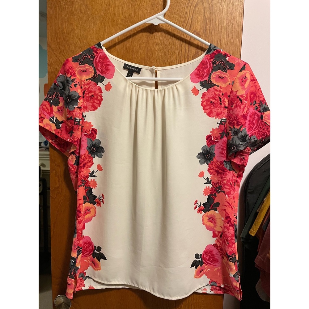 Talbots Cream and Pink Floral Dress Shirt